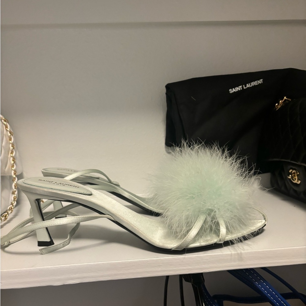 Saint Laurent mint Heeled Shoes with Feather Accents SIZE 41 but fit size 9! - Picture 4 of 4